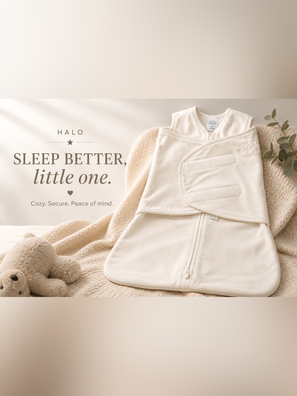 HALO Sleep Sack Swaddle Small 3-6M Baby 13-18lbs Zip Velcro Poly Fleece …